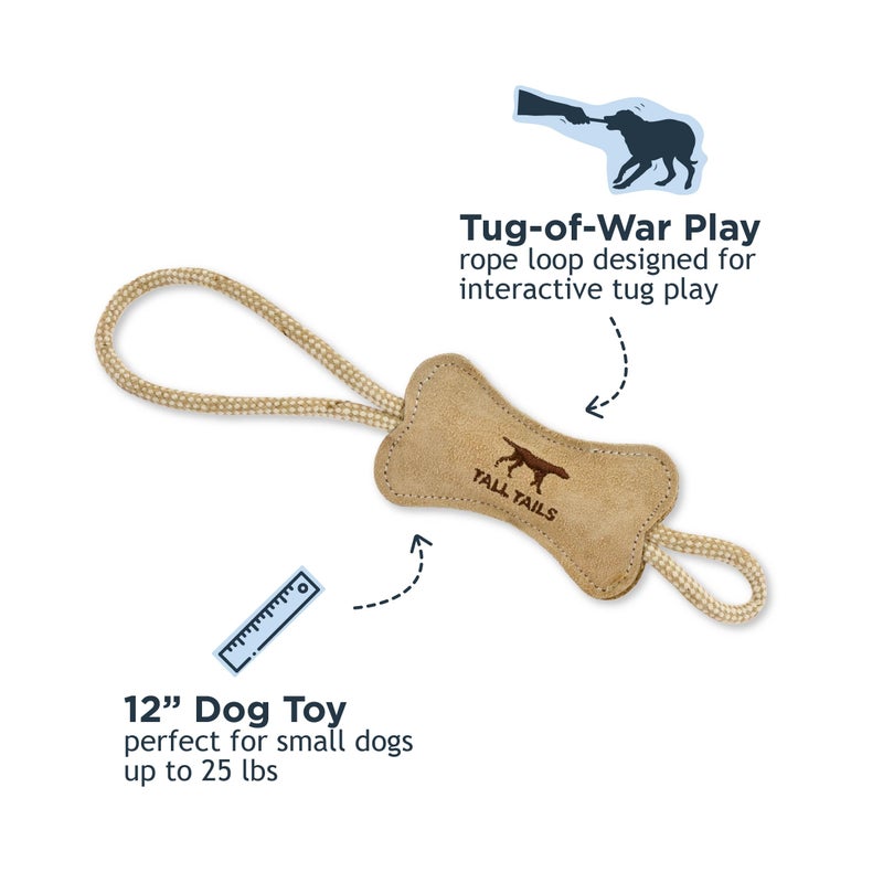 Tall Tails Dog Natural Leather Bone Rope Tug Toy for Dogs, 12 Inches - Image 2